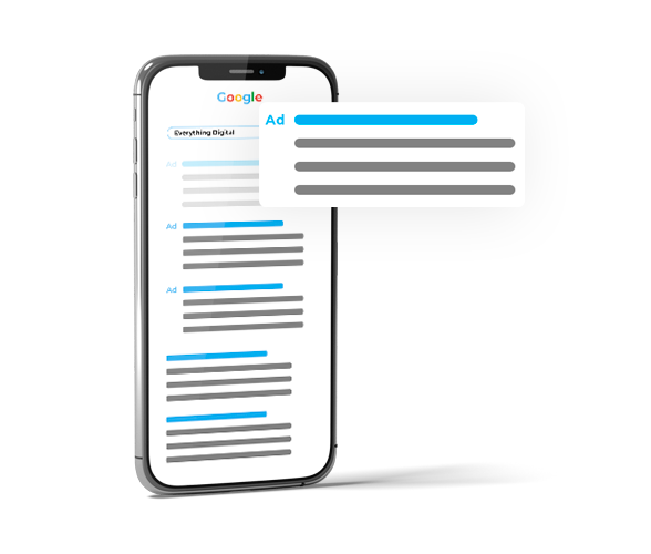 Google Search advert example with blue and grey lines displayed on mobile phone