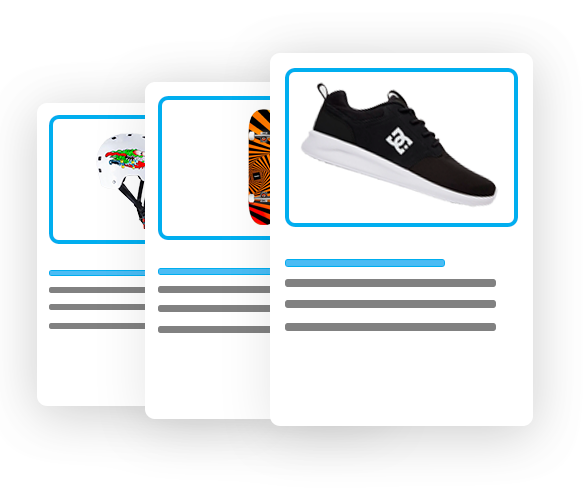 Example of Google shopping advert of skateboard, skateboarding helmet and shoes
