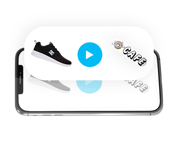 Shoe and cafe advert video displayed on mobile phone