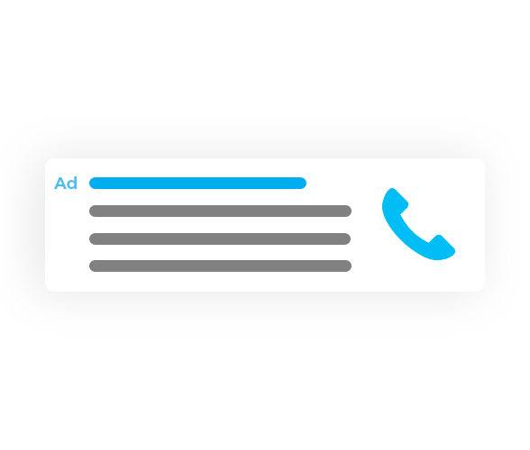 Google Search advert example with blue and grey lines with blue phone graphic