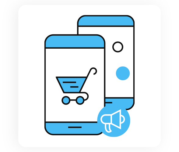 Graphic of mobile phone screen with shopping trolley on