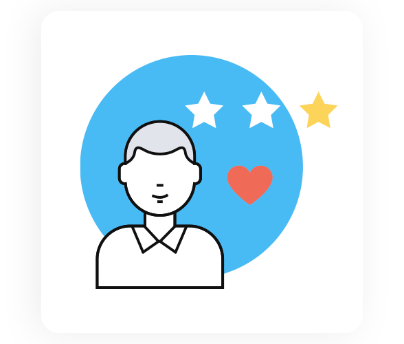 Icon of man in front of blue circle with stars