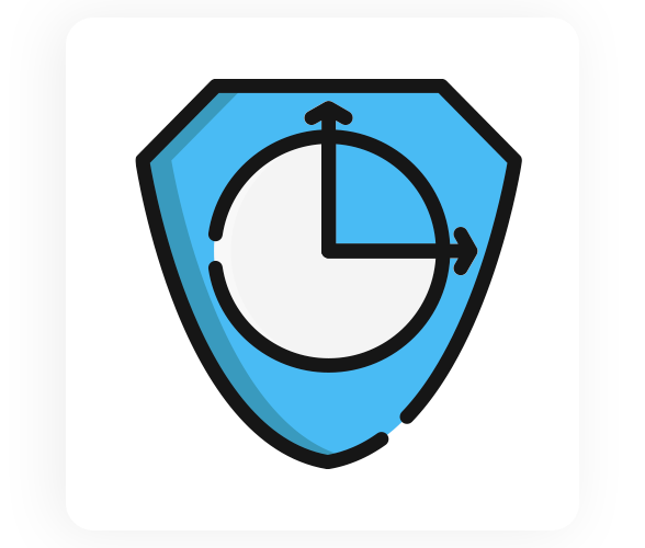 blue shield with clock on
