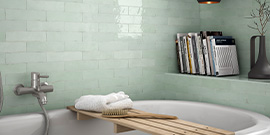Mint Green tiles behind a bath